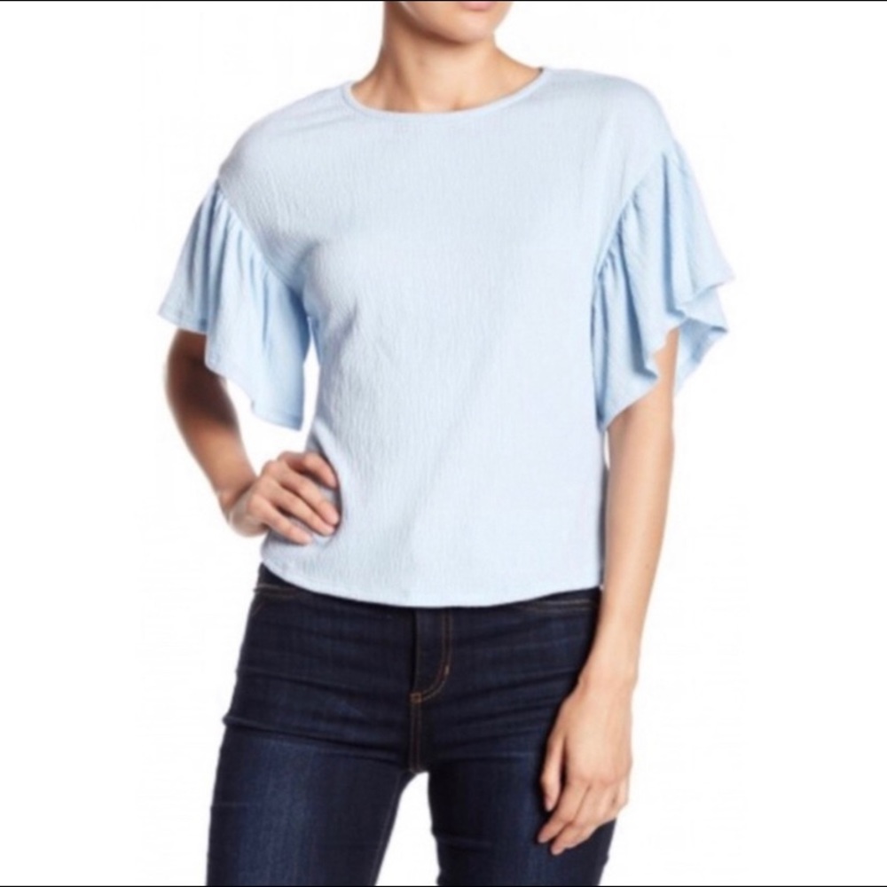 Ten Sixty Sherman Crepe Ruffled Short Sleeve Top Blue Size Small